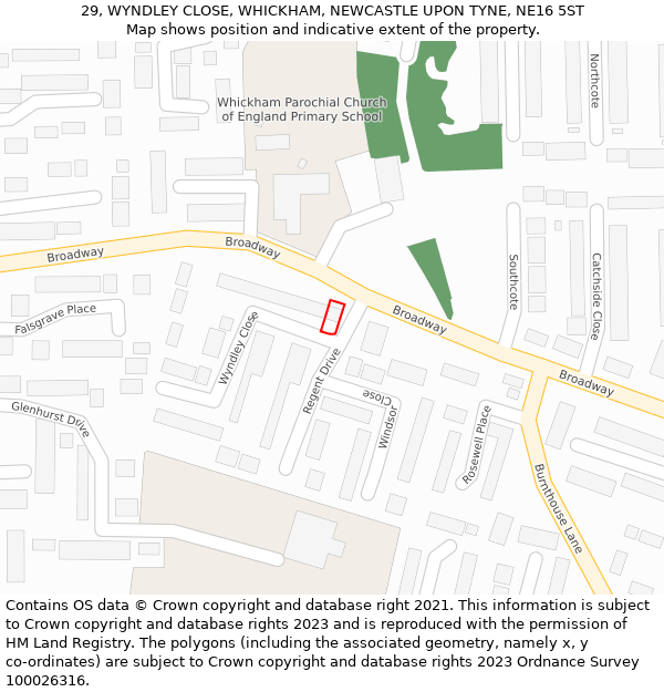 29, WYNDLEY CLOSE, WHICKHAM, NEWCASTLE UPON TYNE, NE16 5ST: Location map and indicative extent of plot