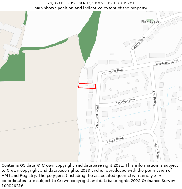 29, WYPHURST ROAD, CRANLEIGH, GU6 7AT: Location map and indicative extent of plot
