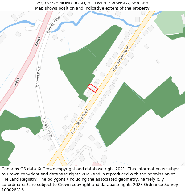 29, YNYS Y MOND ROAD, ALLTWEN, SWANSEA, SA8 3BA: Location map and indicative extent of plot