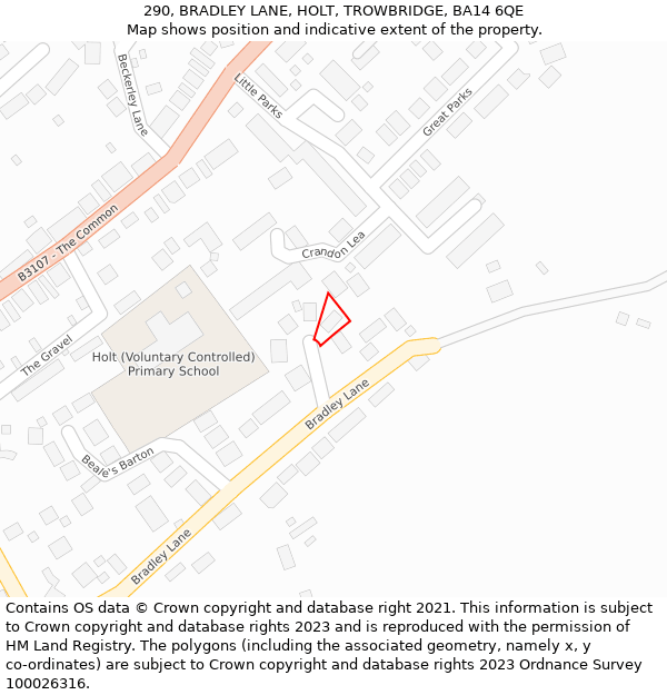 290, BRADLEY LANE, HOLT, TROWBRIDGE, BA14 6QE: Location map and indicative extent of plot