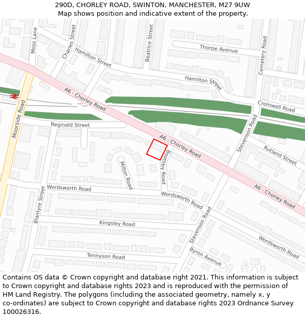 290D, CHORLEY ROAD, SWINTON, MANCHESTER, M27 9UW: Location map and indicative extent of plot