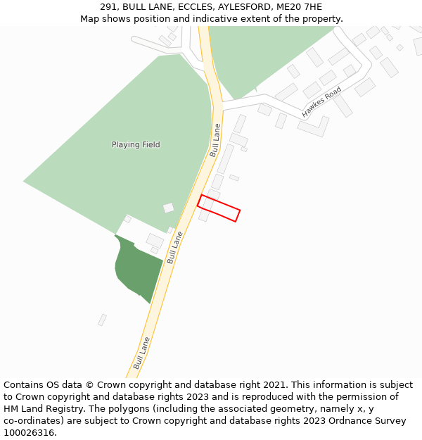 291, BULL LANE, ECCLES, AYLESFORD, ME20 7HE: Location map and indicative extent of plot