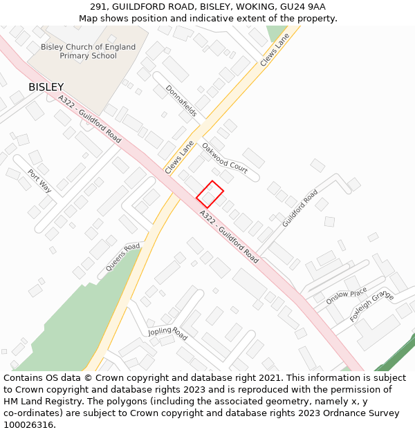 291, GUILDFORD ROAD, BISLEY, WOKING, GU24 9AA: Location map and indicative extent of plot