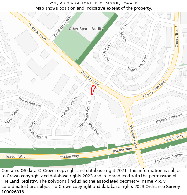 291, VICARAGE LANE, BLACKPOOL, FY4 4LR: Location map and indicative extent of plot