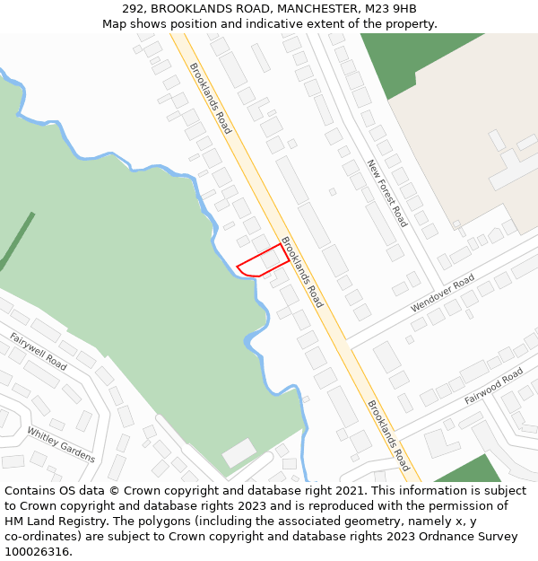 292, BROOKLANDS ROAD, MANCHESTER, M23 9HB: Location map and indicative extent of plot