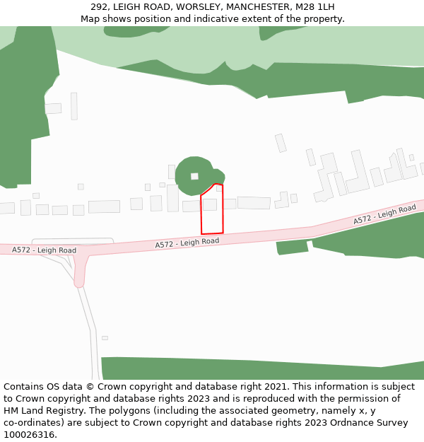 292, LEIGH ROAD, WORSLEY, MANCHESTER, M28 1LH: Location map and indicative extent of plot