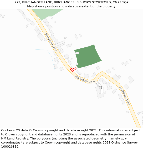 293, BIRCHANGER LANE, BIRCHANGER, BISHOP'S STORTFORD, CM23 5QP: Location map and indicative extent of plot