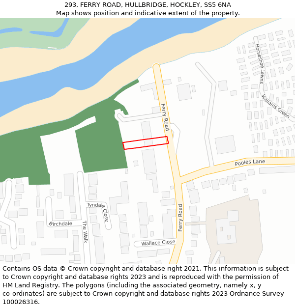293, FERRY ROAD, HULLBRIDGE, HOCKLEY, SS5 6NA: Location map and indicative extent of plot