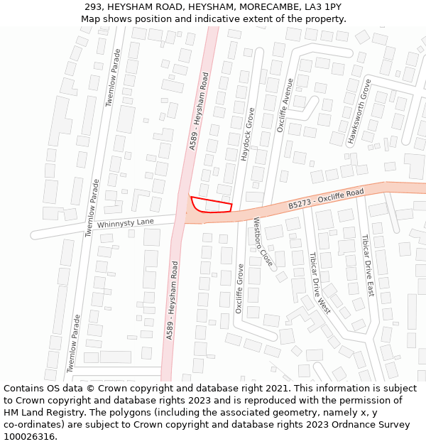 293, HEYSHAM ROAD, HEYSHAM, MORECAMBE, LA3 1PY: Location map and indicative extent of plot