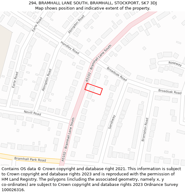 294, BRAMHALL LANE SOUTH, BRAMHALL, STOCKPORT, SK7 3DJ: Location map and indicative extent of plot