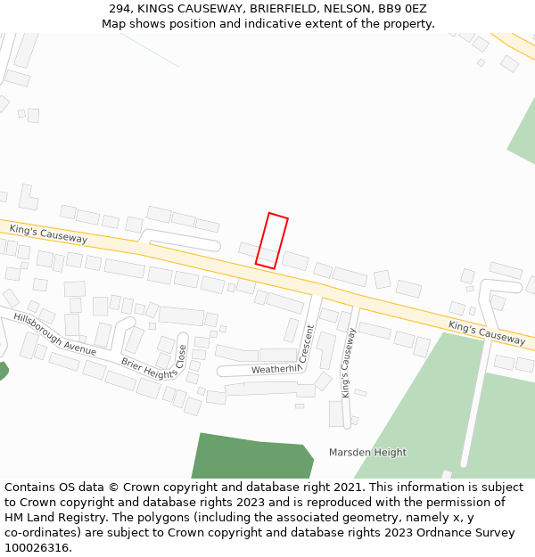 294, KINGS CAUSEWAY, BRIERFIELD, NELSON, BB9 0EZ: Location map and indicative extent of plot