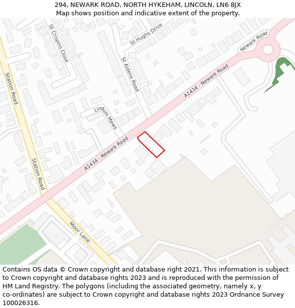 294, NEWARK ROAD, NORTH HYKEHAM, LINCOLN, LN6 8JX: Location map and indicative extent of plot