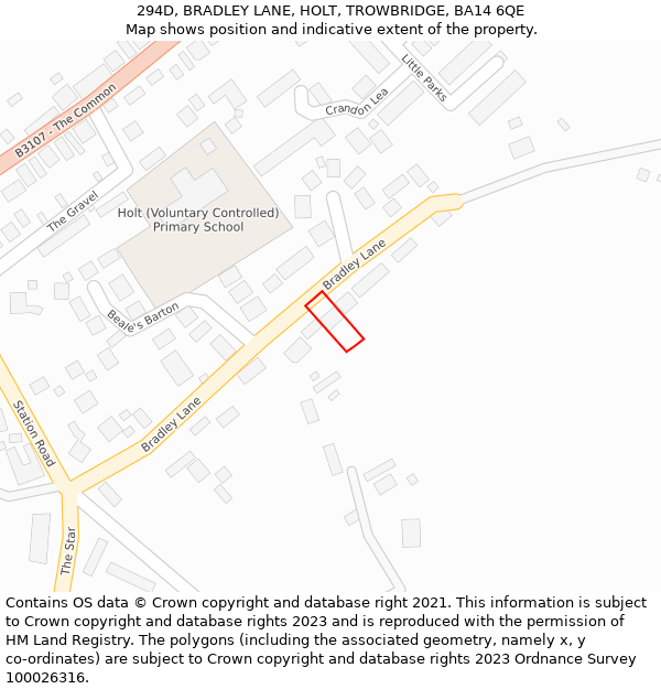 294D, BRADLEY LANE, HOLT, TROWBRIDGE, BA14 6QE: Location map and indicative extent of plot