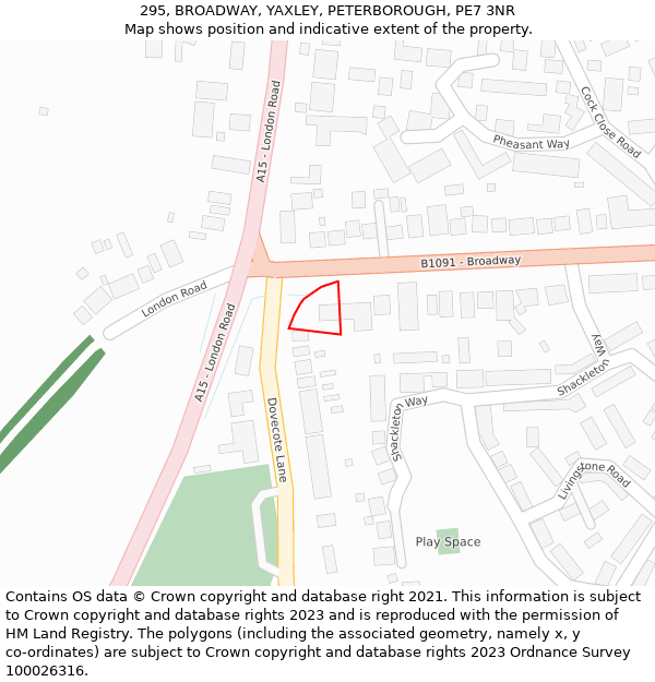 295, BROADWAY, YAXLEY, PETERBOROUGH, PE7 3NR: Location map and indicative extent of plot