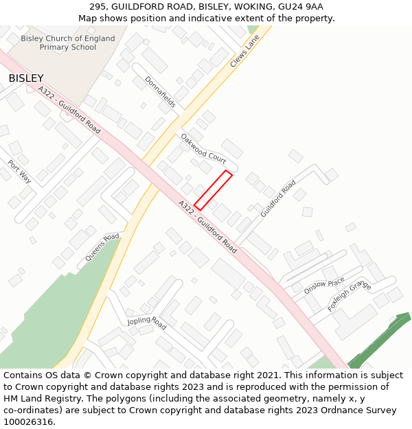 295, GUILDFORD ROAD, BISLEY, WOKING, GU24 9AA: Location map and indicative extent of plot