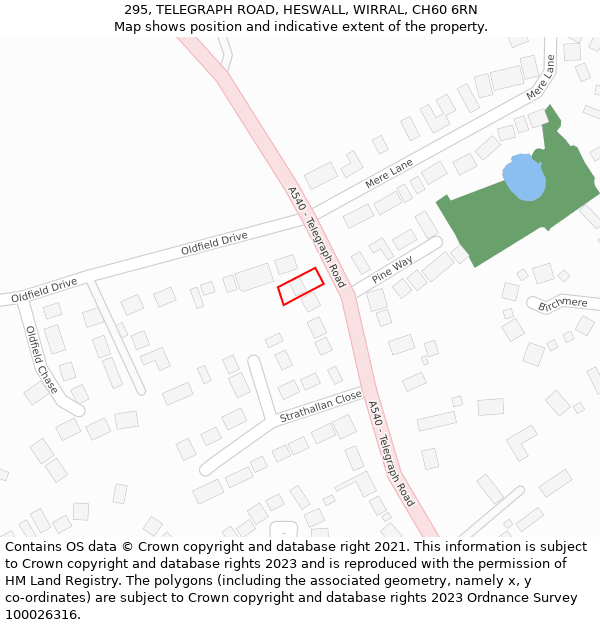 295, TELEGRAPH ROAD, HESWALL, WIRRAL, CH60 6RN: Location map and indicative extent of plot