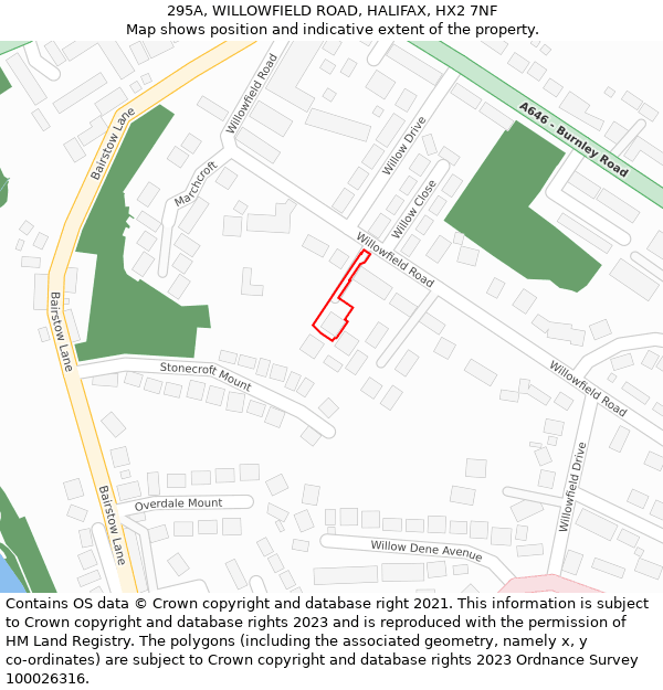 295A, WILLOWFIELD ROAD, HALIFAX, HX2 7NF: Location map and indicative extent of plot