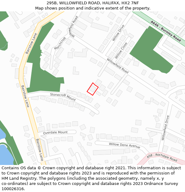 295B, WILLOWFIELD ROAD, HALIFAX, HX2 7NF: Location map and indicative extent of plot