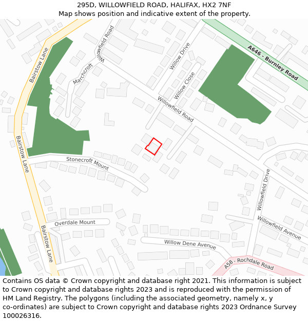 295D, WILLOWFIELD ROAD, HALIFAX, HX2 7NF: Location map and indicative extent of plot