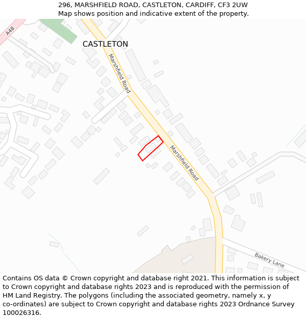 296, MARSHFIELD ROAD, CASTLETON, CARDIFF, CF3 2UW: Location map and indicative extent of plot