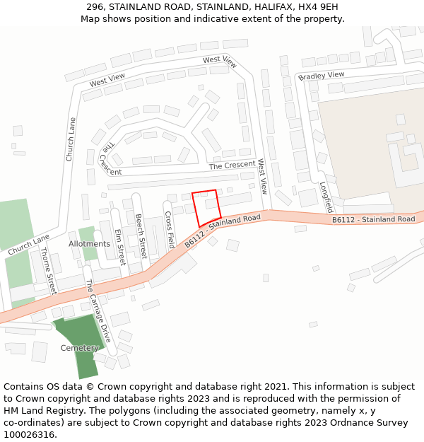 296, STAINLAND ROAD, STAINLAND, HALIFAX, HX4 9EH: Location map and indicative extent of plot