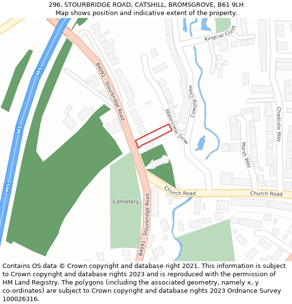 296, STOURBRIDGE ROAD, CATSHILL, BROMSGROVE, B61 9LH: Location map and indicative extent of plot