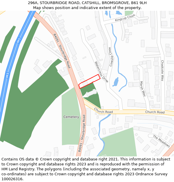 296A, STOURBRIDGE ROAD, CATSHILL, BROMSGROVE, B61 9LH: Location map and indicative extent of plot