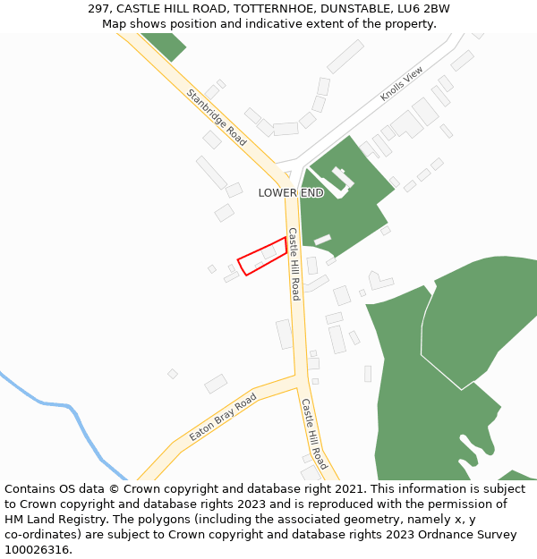 297, CASTLE HILL ROAD, TOTTERNHOE, DUNSTABLE, LU6 2BW: Location map and indicative extent of plot