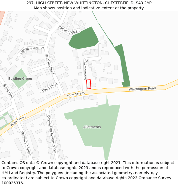297, HIGH STREET, NEW WHITTINGTON, CHESTERFIELD, S43 2AP: Location map and indicative extent of plot