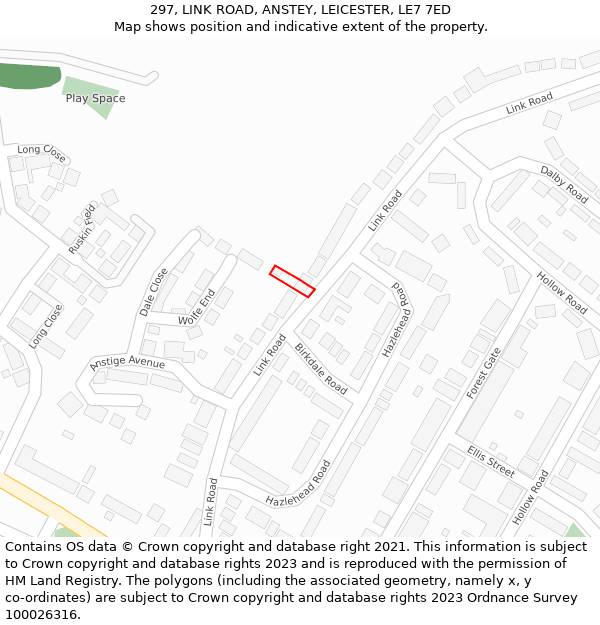 297, LINK ROAD, ANSTEY, LEICESTER, LE7 7ED: Location map and indicative extent of plot