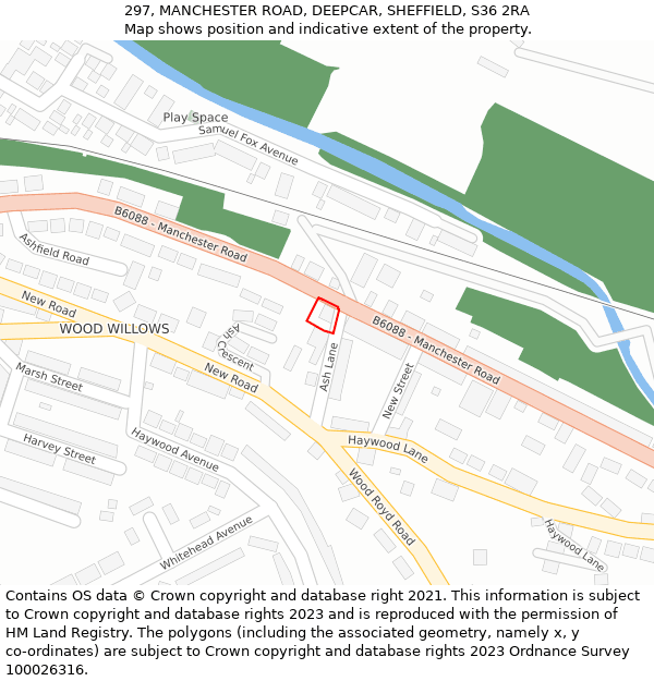 297, MANCHESTER ROAD, DEEPCAR, SHEFFIELD, S36 2RA: Location map and indicative extent of plot