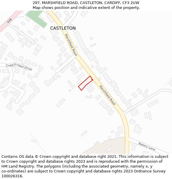 297, MARSHFIELD ROAD, CASTLETON, CARDIFF, CF3 2UW: Location map and indicative extent of plot