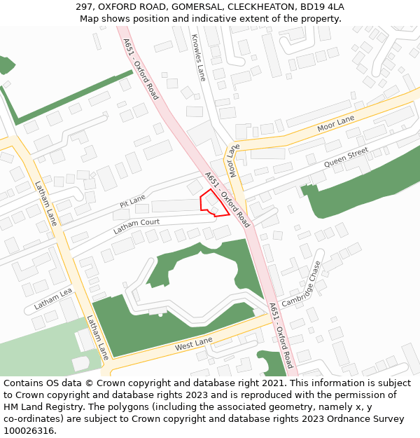 297, OXFORD ROAD, GOMERSAL, CLECKHEATON, BD19 4LA: Location map and indicative extent of plot