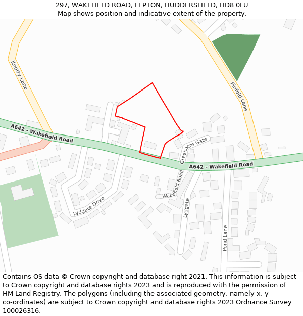 297, WAKEFIELD ROAD, LEPTON, HUDDERSFIELD, HD8 0LU: Location map and indicative extent of plot