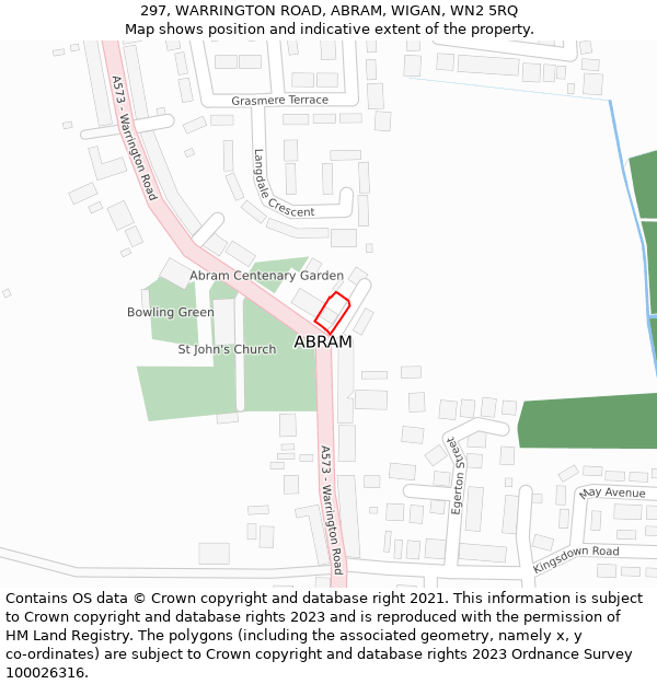 297, WARRINGTON ROAD, ABRAM, WIGAN, WN2 5RQ: Location map and indicative extent of plot