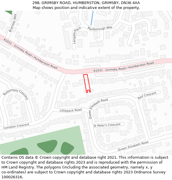 298, GRIMSBY ROAD, HUMBERSTON, GRIMSBY, DN36 4AA: Location map and indicative extent of plot