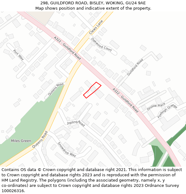 298, GUILDFORD ROAD, BISLEY, WOKING, GU24 9AE: Location map and indicative extent of plot