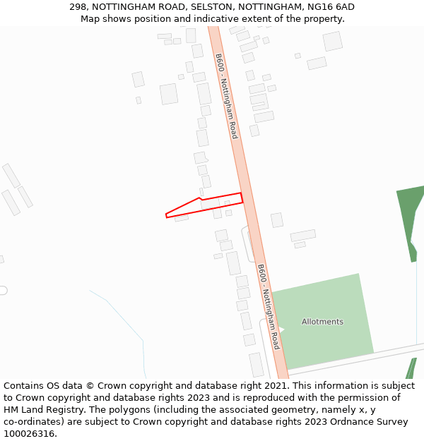 298, NOTTINGHAM ROAD, SELSTON, NOTTINGHAM, NG16 6AD: Location map and indicative extent of plot