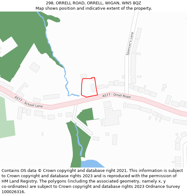 298, ORRELL ROAD, ORRELL, WIGAN, WN5 8QZ: Location map and indicative extent of plot