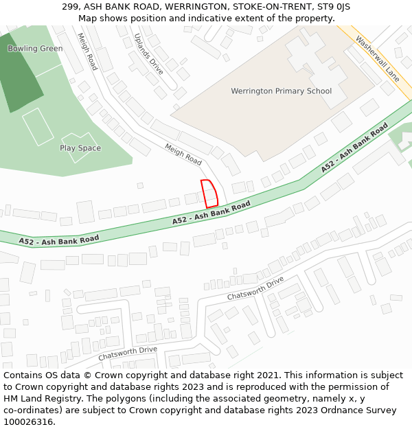 299, ASH BANK ROAD, WERRINGTON, STOKE-ON-TRENT, ST9 0JS: Location map and indicative extent of plot
