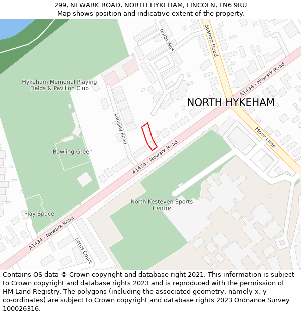 299, NEWARK ROAD, NORTH HYKEHAM, LINCOLN, LN6 9RU: Location map and indicative extent of plot