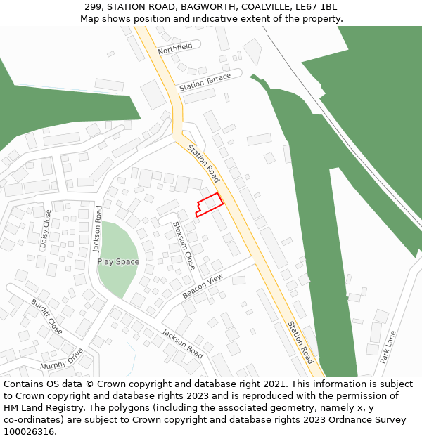 299, STATION ROAD, BAGWORTH, COALVILLE, LE67 1BL: Location map and indicative extent of plot