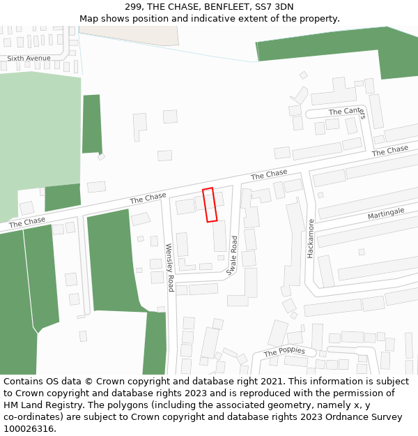 299, THE CHASE, BENFLEET, SS7 3DN: Location map and indicative extent of plot