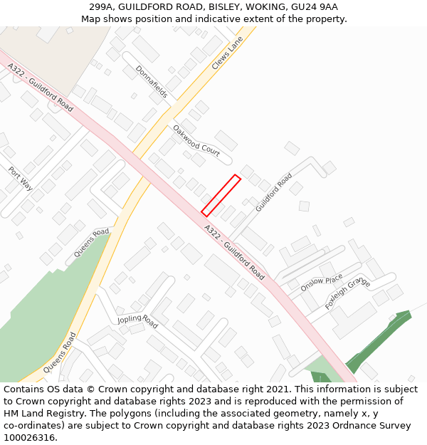 299A, GUILDFORD ROAD, BISLEY, WOKING, GU24 9AA: Location map and indicative extent of plot