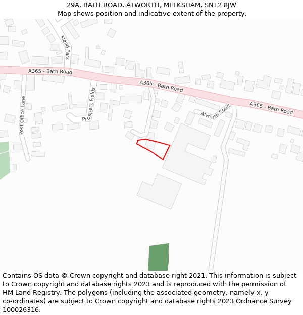 29A, BATH ROAD, ATWORTH, MELKSHAM, SN12 8JW: Location map and indicative extent of plot