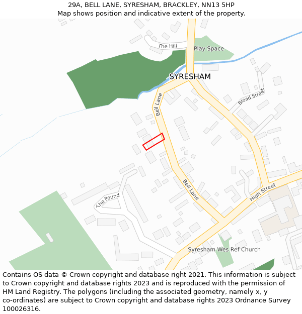 29A, BELL LANE, SYRESHAM, BRACKLEY, NN13 5HP: Location map and indicative extent of plot