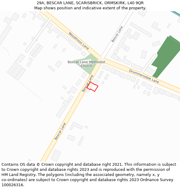 29A, BESCAR LANE, SCARISBRICK, ORMSKIRK, L40 9QR: Location map and indicative extent of plot