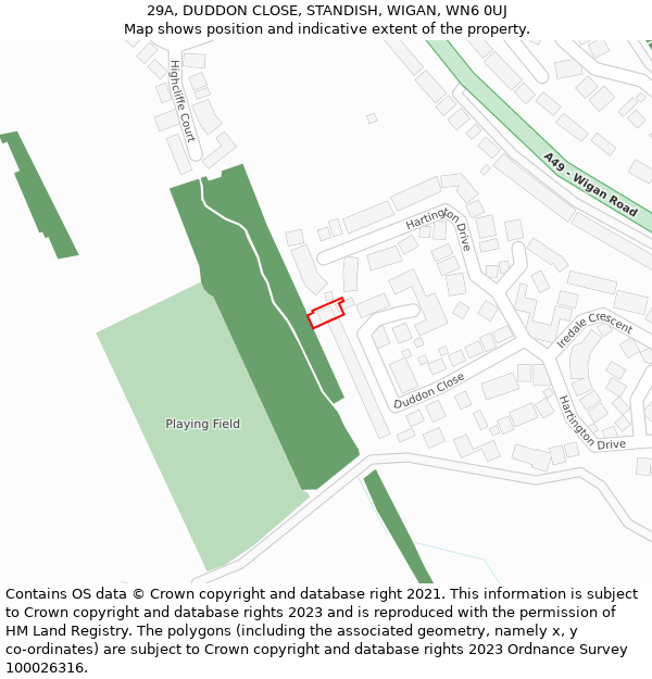 29A, DUDDON CLOSE, STANDISH, WIGAN, WN6 0UJ: Location map and indicative extent of plot