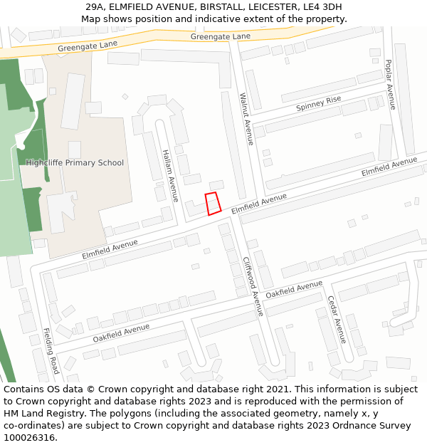 29A, ELMFIELD AVENUE, BIRSTALL, LEICESTER, LE4 3DH: Location map and indicative extent of plot