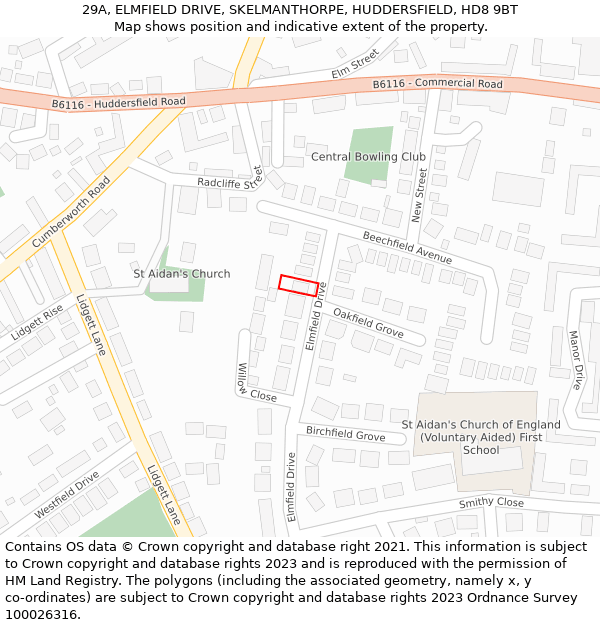 29A, ELMFIELD DRIVE, SKELMANTHORPE, HUDDERSFIELD, HD8 9BT: Location map and indicative extent of plot